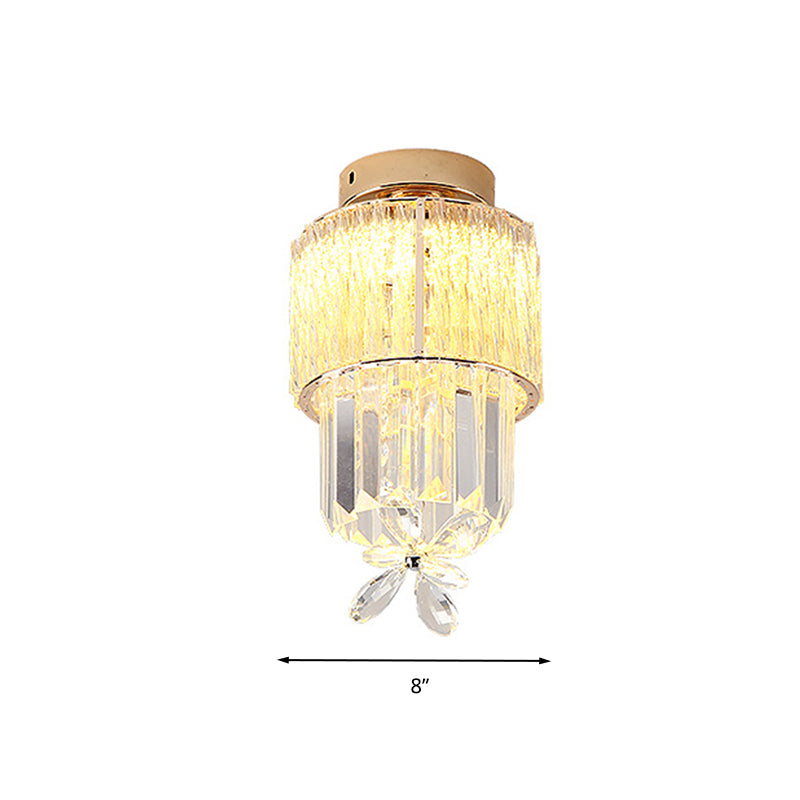 LED Hallway Ceiling Mounted Light Modern Gold Semi Flush Light Fixture with Cylinder K9 Crystal Shade Clearhalo 'Ceiling Lights' 'Close To Ceiling Lights' 'Close to ceiling' 'Semi-flushmount' Lighting' 282428
