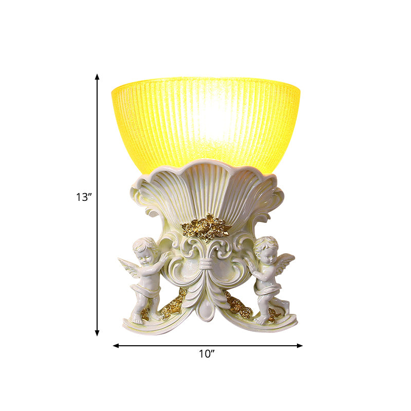 Resin Angel Sconce Light Modern Style 1 Light Indoor Beige/Gold/White Finish Wall Mount Light with Yellow Glass Bowl Shade Clearhalo 'Wall Lamps & Sconces' 'Wall Lights' Lighting' 282447