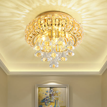 Gold Round Ceiling Light Modernism 5 Heads Hand-Cut Crystal Flush Mount Lamp for Foyer Gold Clearhalo 'Ceiling Lights' 'Close To Ceiling Lights' 'Close to ceiling' 'Flush mount' Lighting' 282470