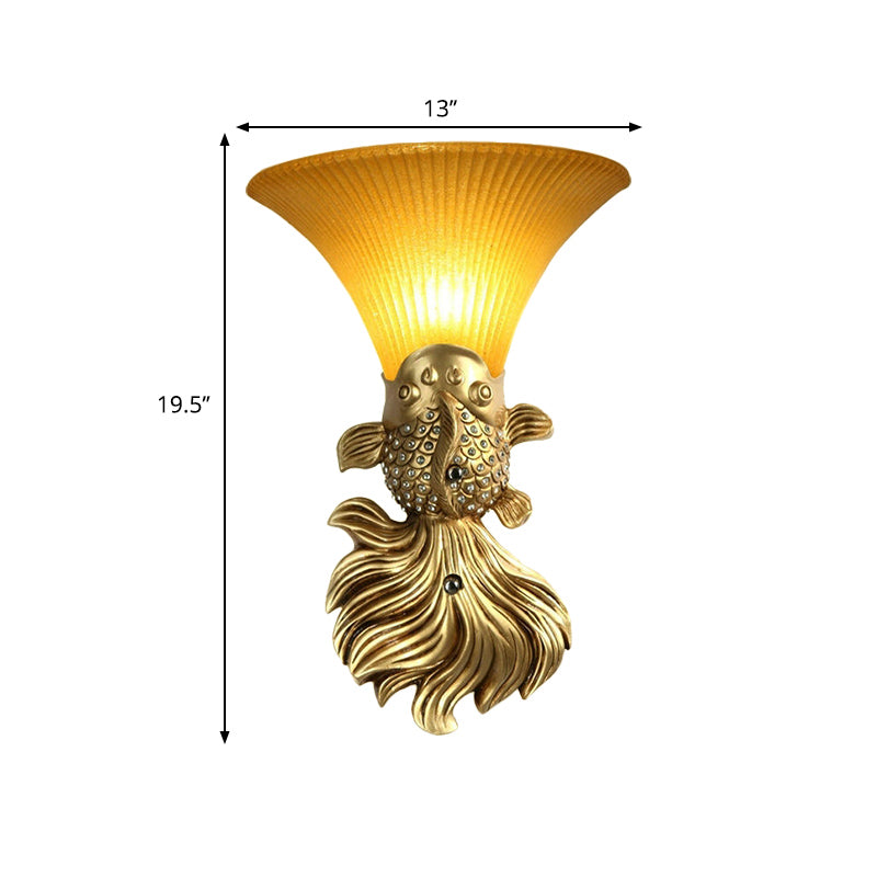 Red/Gold 1 Light Wall Sconce Fixture Lodge Stylish Resin Fish Shape Wall Mount Light with Amber Glass Bell Shade Clearhalo 'Wall Lamps & Sconces' 'Wall Lights' Lighting' 282479