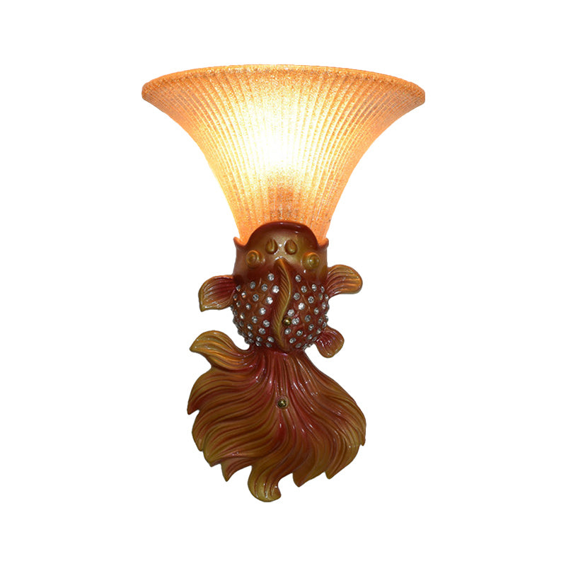 Red/Gold 1 Light Wall Sconce Fixture Lodge Stylish Resin Fish Shape Wall Mount Light with Amber Glass Bell Shade Clearhalo 'Wall Lamps & Sconces' 'Wall Lights' Lighting' 282483
