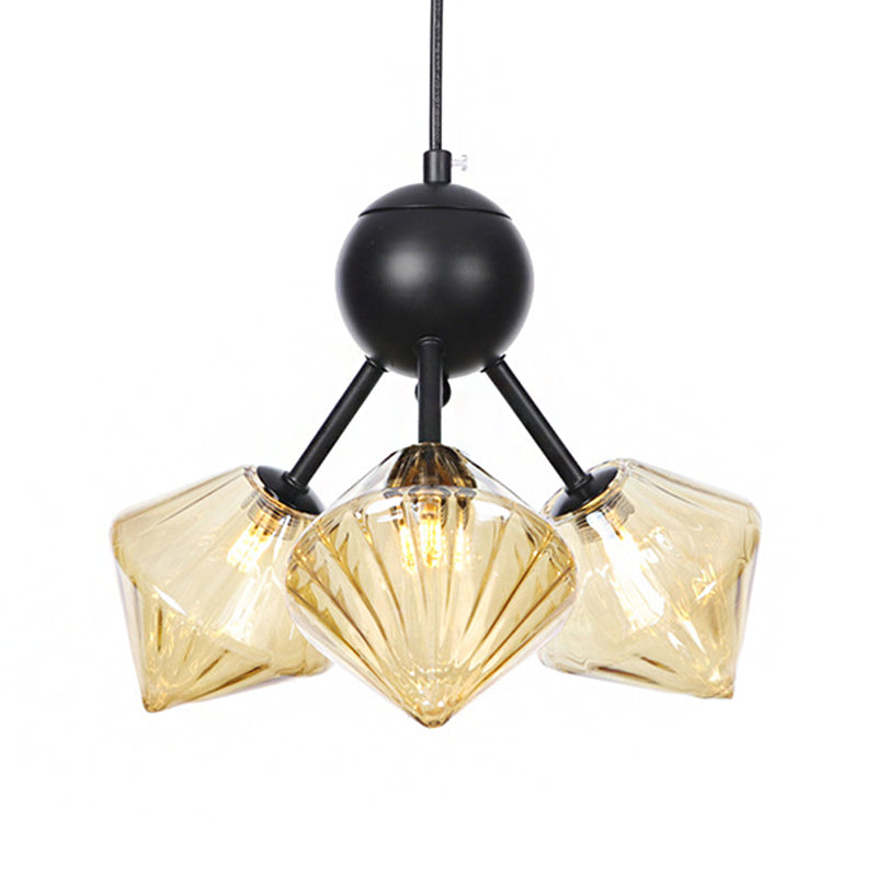 13"/27.5"/34" W Diamond Living Room Chandelier Lamp Amber/Clear Glass 3/9/12 Heads Warehouse Style Pendant Lighting with Sputnik Design Clearhalo 'Ceiling Lights' 'Chandeliers' 'Clear' 'Glass shade' 'Glass' 'Industrial Chandeliers' 'Industrial' 'Middle Century Chandeliers' 'Modern' 'Tiffany' 'Traditional Chandeliers' Lighting' 282525