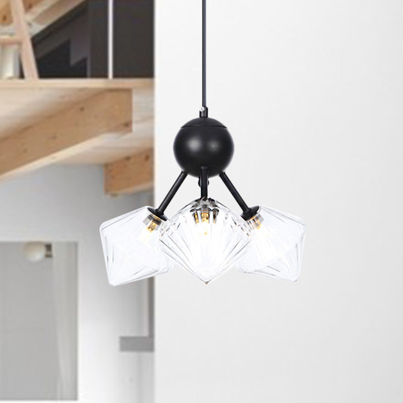 13"/27.5"/34" W Diamond Living Room Chandelier Lamp Amber/Clear Glass 3/9/12 Heads Warehouse Style Pendant Lighting with Sputnik Design 3 Clear 13" Clearhalo 'Ceiling Lights' 'Chandeliers' 'Clear' 'Glass shade' 'Glass' 'Industrial Chandeliers' 'Industrial' 'Middle Century Chandeliers' 'Modern' 'Tiffany' 'Traditional Chandeliers' Lighting' 282527