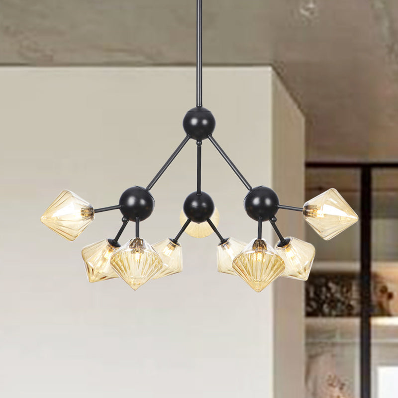 13"/27.5"/34" W Diamond Living Room Chandelier Lamp Amber/Clear Glass 3/9/12 Heads Warehouse Style Pendant Lighting with Sputnik Design 9 Amber 27.5" Clearhalo 'Ceiling Lights' 'Chandeliers' 'Clear' 'Glass shade' 'Glass' 'Industrial Chandeliers' 'Industrial' 'Middle Century Chandeliers' 'Modern' 'Tiffany' 'Traditional Chandeliers' Lighting' 282539