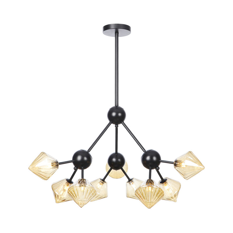 13"/27.5"/34" W Diamond Living Room Chandelier Lamp Amber/Clear Glass 3/9/12 Heads Warehouse Style Pendant Lighting with Sputnik Design Clearhalo 'Ceiling Lights' 'Chandeliers' 'Clear' 'Glass shade' 'Glass' 'Industrial Chandeliers' 'Industrial' 'Middle Century Chandeliers' 'Modern' 'Tiffany' 'Traditional Chandeliers' Lighting' 282541