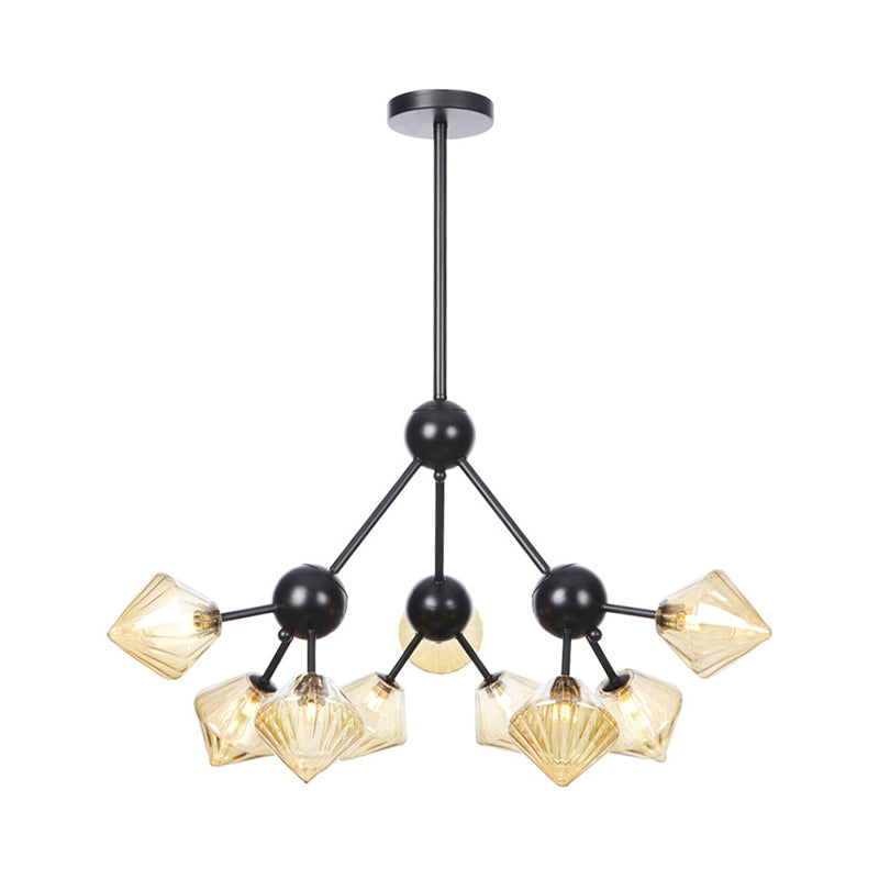 13"/27.5"/34" W Diamond Living Room Chandelier Lamp Amber/Clear Glass 3/9/12 Heads Warehouse Style Pendant Lighting with Sputnik Design Clearhalo 'Ceiling Lights' 'Chandeliers' 'Clear' 'Glass shade' 'Glass' 'Industrial Chandeliers' 'Industrial' 'Middle Century Chandeliers' 'Modern' 'Tiffany' 'Traditional Chandeliers' Lighting' 282541