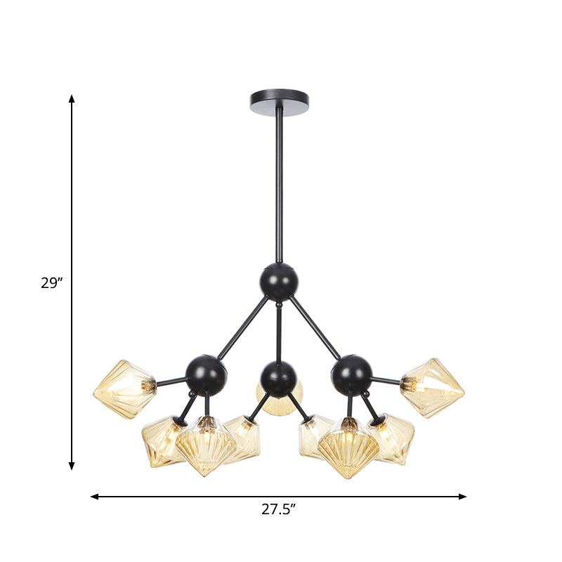 13"/27.5"/34" W Diamond Living Room Chandelier Lamp Amber/Clear Glass 3/9/12 Heads Warehouse Style Pendant Lighting with Sputnik Design Clearhalo 'Ceiling Lights' 'Chandeliers' 'Clear' 'Glass shade' 'Glass' 'Industrial Chandeliers' 'Industrial' 'Middle Century Chandeliers' 'Modern' 'Tiffany' 'Traditional Chandeliers' Lighting' 282542