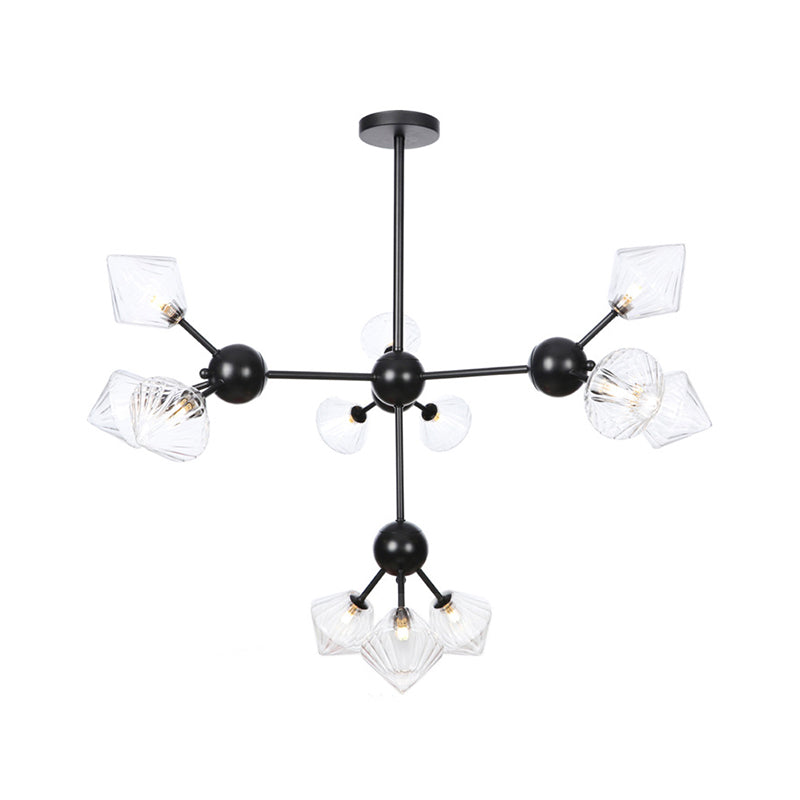 13"/27.5"/34" W Diamond Living Room Chandelier Lamp Amber/Clear Glass 3/9/12 Heads Warehouse Style Pendant Lighting with Sputnik Design Clearhalo 'Ceiling Lights' 'Chandeliers' 'Clear' 'Glass shade' 'Glass' 'Industrial Chandeliers' 'Industrial' 'Middle Century Chandeliers' 'Modern' 'Tiffany' 'Traditional Chandeliers' Lighting' 282553