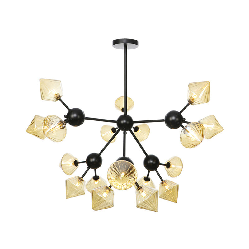 13"/27.5"/34" W Diamond Living Room Chandelier Lamp Amber/Clear Glass 3/9/12 Heads Warehouse Style Pendant Lighting with Sputnik Design Clearhalo 'Ceiling Lights' 'Chandeliers' 'Clear' 'Glass shade' 'Glass' 'Industrial Chandeliers' 'Industrial' 'Middle Century Chandeliers' 'Modern' 'Tiffany' 'Traditional Chandeliers' Lighting' 282557