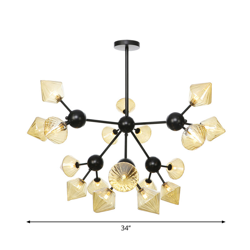 13"/27.5"/34" W Diamond Living Room Chandelier Lamp Amber/Clear Glass 3/9/12 Heads Warehouse Style Pendant Lighting with Sputnik Design Clearhalo 'Ceiling Lights' 'Chandeliers' 'Clear' 'Glass shade' 'Glass' 'Industrial Chandeliers' 'Industrial' 'Middle Century Chandeliers' 'Modern' 'Tiffany' 'Traditional Chandeliers' Lighting' 282558