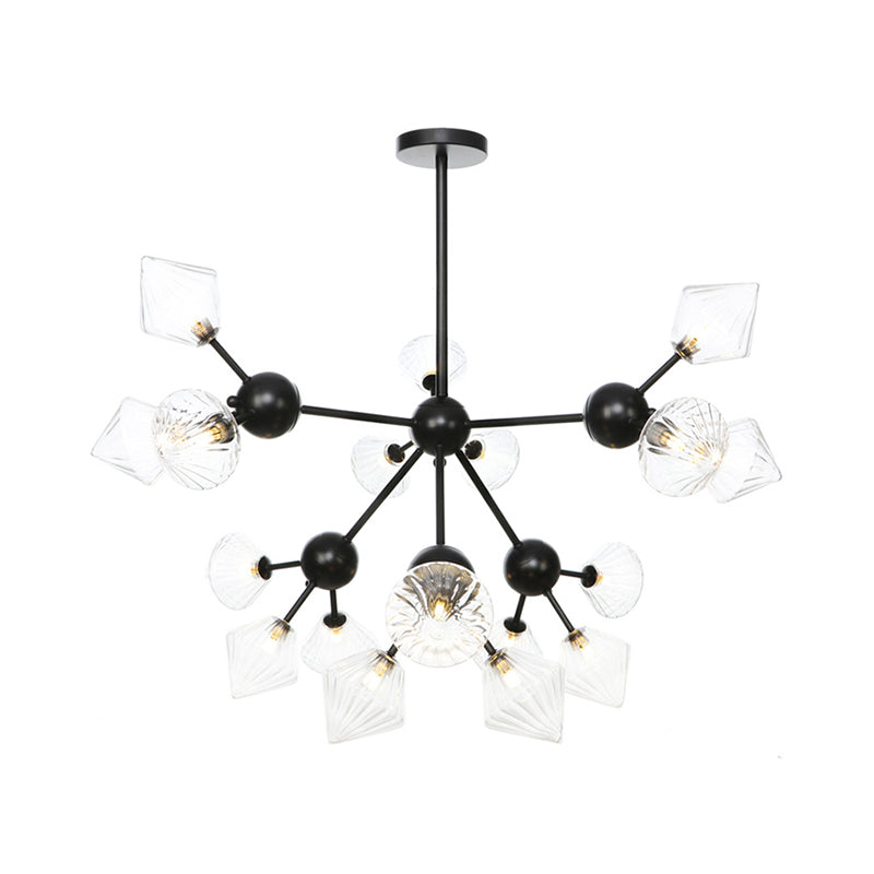 13"/27.5"/34" W Diamond Living Room Chandelier Lamp Amber/Clear Glass 3/9/12 Heads Warehouse Style Pendant Lighting with Sputnik Design Clearhalo 'Ceiling Lights' 'Chandeliers' 'Clear' 'Glass shade' 'Glass' 'Industrial Chandeliers' 'Industrial' 'Middle Century Chandeliers' 'Modern' 'Tiffany' 'Traditional Chandeliers' Lighting' 282562