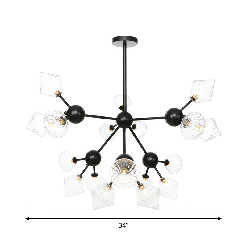 13"/27.5"/34" W Diamond Living Room Chandelier Lamp Amber/Clear Glass 3/9/12 Heads Warehouse Style Pendant Lighting with Sputnik Design Clearhalo 'Ceiling Lights' 'Chandeliers' 'Clear' 'Glass shade' 'Glass' 'Industrial Chandeliers' 'Industrial' 'Middle Century Chandeliers' 'Modern' 'Tiffany' 'Traditional Chandeliers' Lighting' 282563
