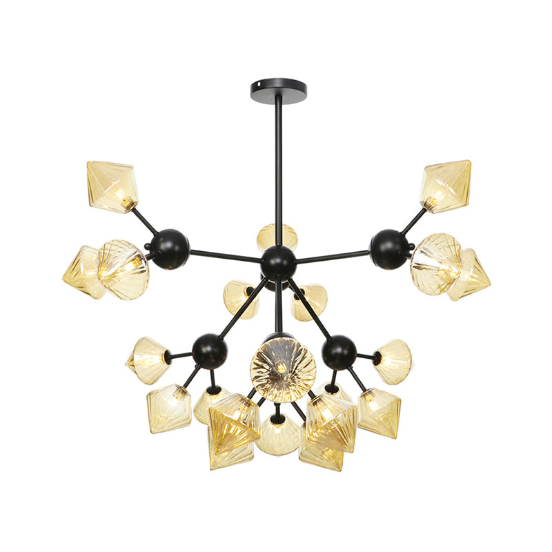 13"/27.5"/34" W Diamond Living Room Chandelier Lamp Amber/Clear Glass 3/9/12 Heads Warehouse Style Pendant Lighting with Sputnik Design Clearhalo 'Ceiling Lights' 'Chandeliers' 'Clear' 'Glass shade' 'Glass' 'Industrial Chandeliers' 'Industrial' 'Middle Century Chandeliers' 'Modern' 'Tiffany' 'Traditional Chandeliers' Lighting' 282566