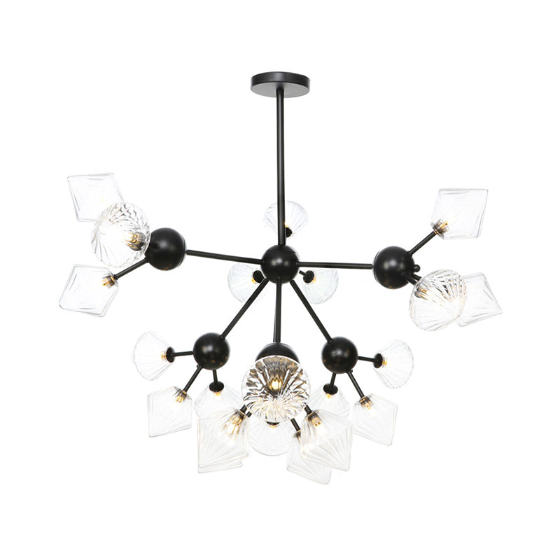 13"/27.5"/34" W Diamond Living Room Chandelier Lamp Amber/Clear Glass 3/9/12 Heads Warehouse Style Pendant Lighting with Sputnik Design Clearhalo 'Ceiling Lights' 'Chandeliers' 'Clear' 'Glass shade' 'Glass' 'Industrial Chandeliers' 'Industrial' 'Middle Century Chandeliers' 'Modern' 'Tiffany' 'Traditional Chandeliers' Lighting' 282570