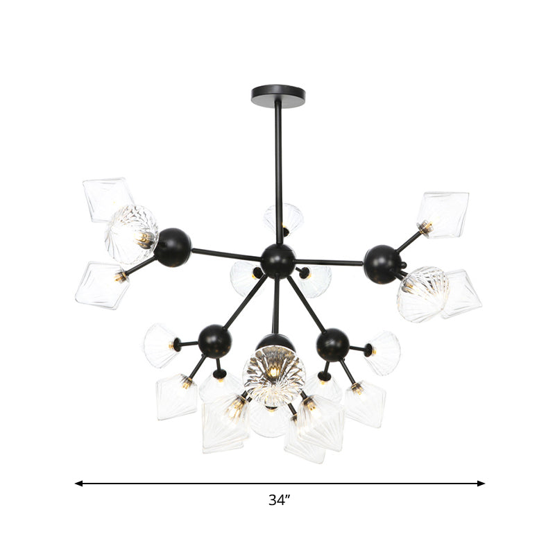 13"/27.5"/34" W Diamond Living Room Chandelier Lamp Amber/Clear Glass 3/9/12 Heads Warehouse Style Pendant Lighting with Sputnik Design Clearhalo 'Ceiling Lights' 'Chandeliers' 'Clear' 'Glass shade' 'Glass' 'Industrial Chandeliers' 'Industrial' 'Middle Century Chandeliers' 'Modern' 'Tiffany' 'Traditional Chandeliers' Lighting' 282571
