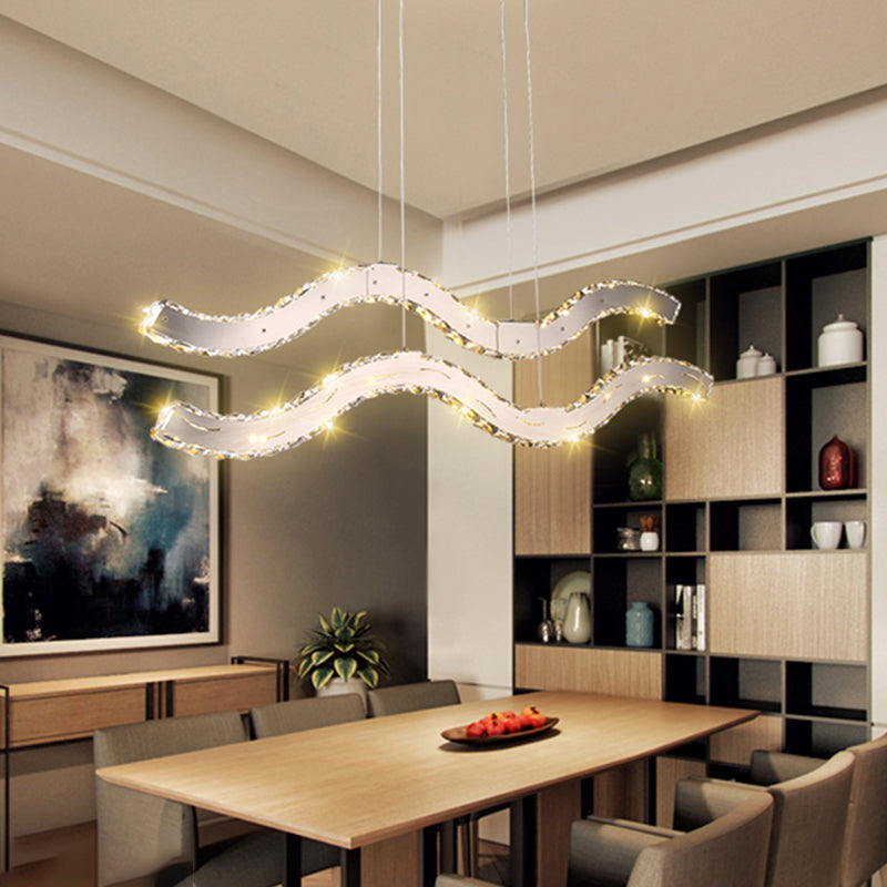 Faceted Crystal 2-Tier Hanging Chandelier Modernist LED Chrome Ceiling Lamp for Dining Room Clearhalo 'Ceiling Lights' 'Chandeliers' 'Modern Chandeliers' 'Modern' Lighting' 282635