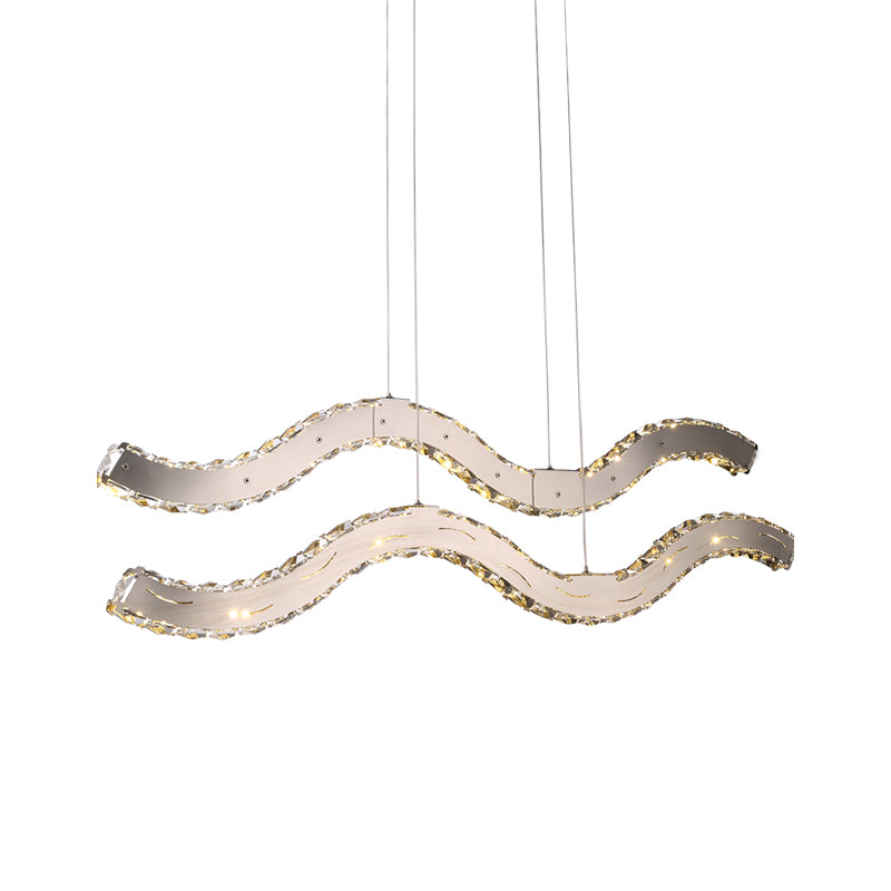 Faceted Crystal 2-Tier Hanging Chandelier Modernist LED Chrome Ceiling Lamp for Dining Room Clearhalo 'Ceiling Lights' 'Chandeliers' 'Modern Chandeliers' 'Modern' Lighting' 282636