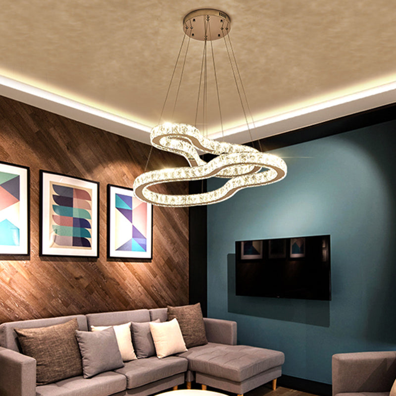 Chrome 2 Tiers Chandelier Light Modernism Beveled Glass Crystal LED Pendant Lighting for Bedroom Clearhalo 'Ceiling Lights' 'Chandeliers' 'Modern Chandeliers' 'Modern' Lighting' 282641