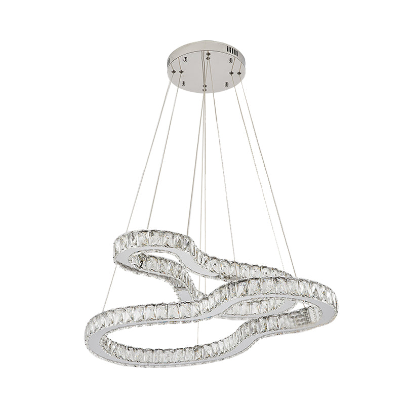 Chrome 2 Tiers Chandelier Light Modernism Beveled Glass Crystal LED Pendant Lighting for Bedroom Clearhalo 'Ceiling Lights' 'Chandeliers' 'Modern Chandeliers' 'Modern' Lighting' 282642