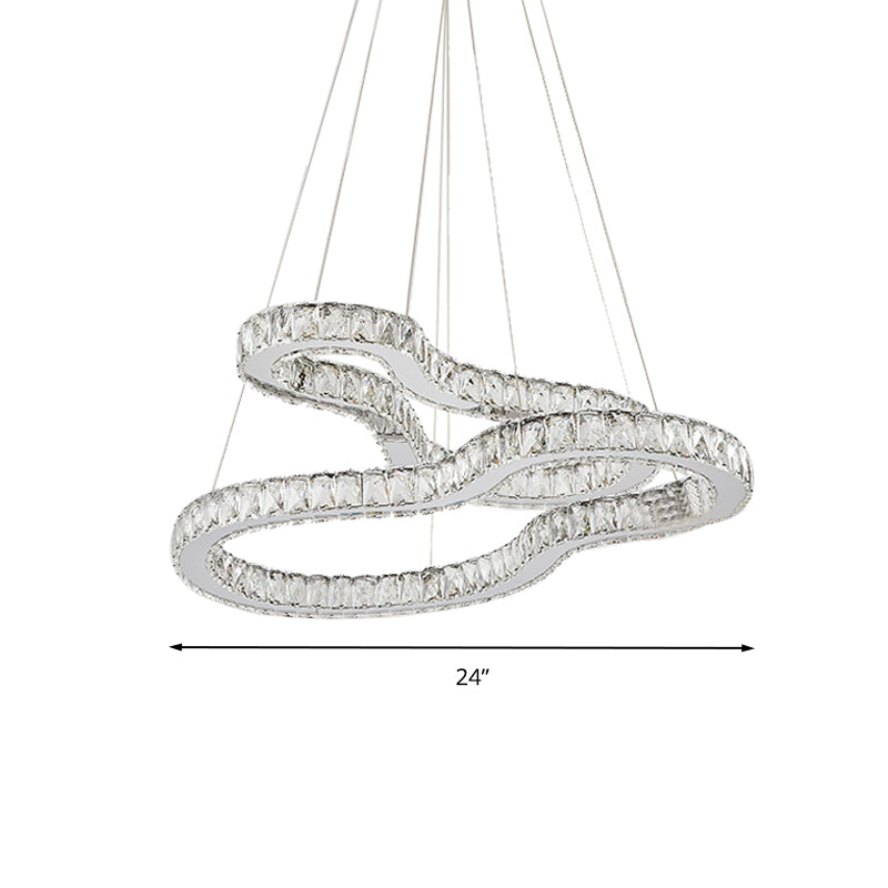 Chrome 2 Tiers Chandelier Light Modernism Beveled Glass Crystal LED Pendant Lighting for Bedroom Clearhalo 'Ceiling Lights' 'Chandeliers' 'Modern Chandeliers' 'Modern' Lighting' 282643