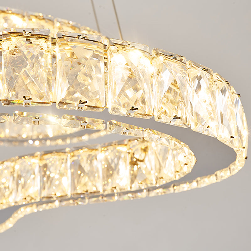 Chrome 2 Tiers Chandelier Light Modernism Beveled Glass Crystal LED Pendant Lighting for Bedroom Clearhalo 'Ceiling Lights' 'Chandeliers' 'Modern Chandeliers' 'Modern' Lighting' 282644