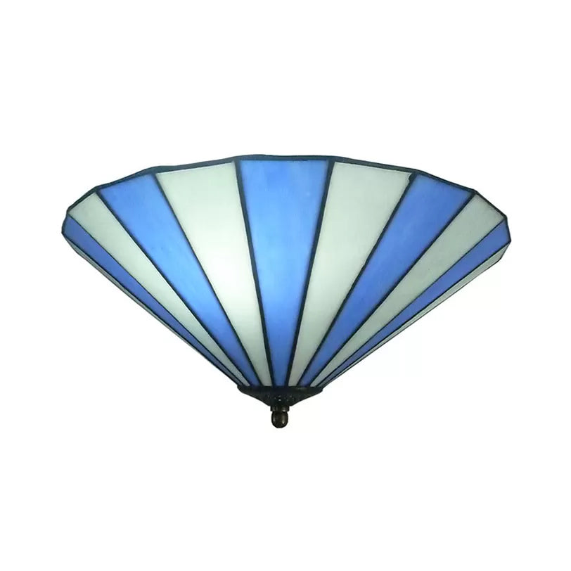 Blue/Blue-White Ceiling Light for Bedroom, Cone Flush Mount Light Fixture with Art Glass Shade Tiffany Style Clearhalo 'Ceiling Lights' 'Close To Ceiling Lights' 'Close to ceiling' 'Flush mount' Lighting' 2827