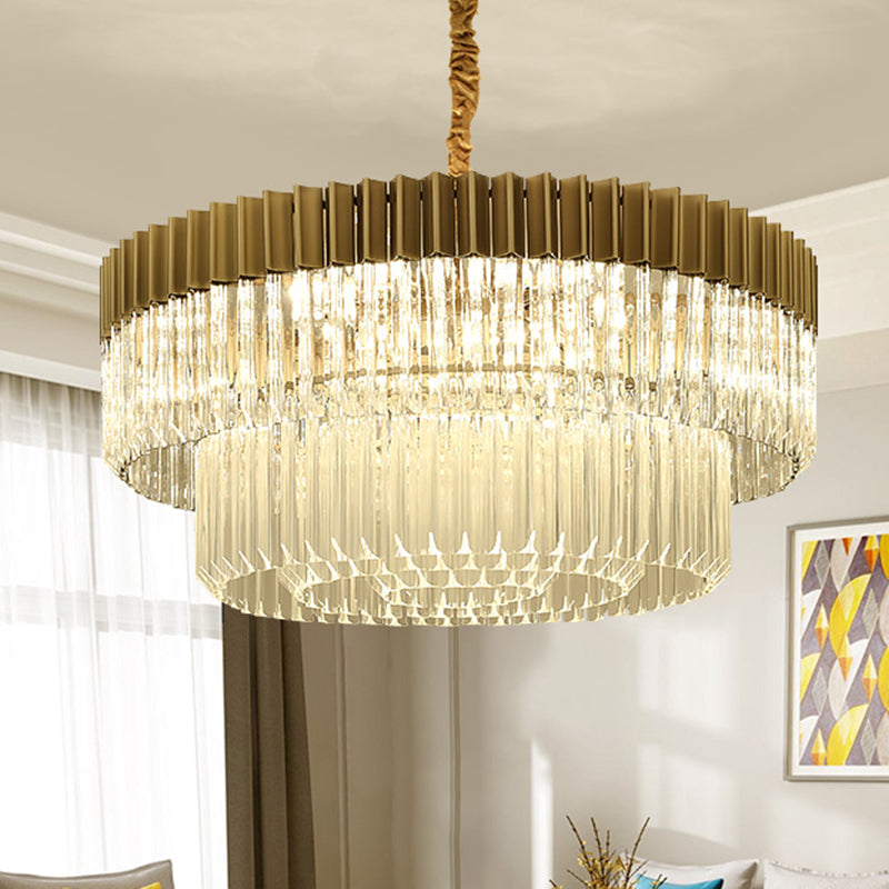 Brass 2 Tiers Chandelier Pendant Light Modernism 6 Heads Crystal Hanging Lamp for Living Room Clearhalo 'Ceiling Lights' 'Chandeliers' 'Modern Chandeliers' 'Modern' Lighting' 282702