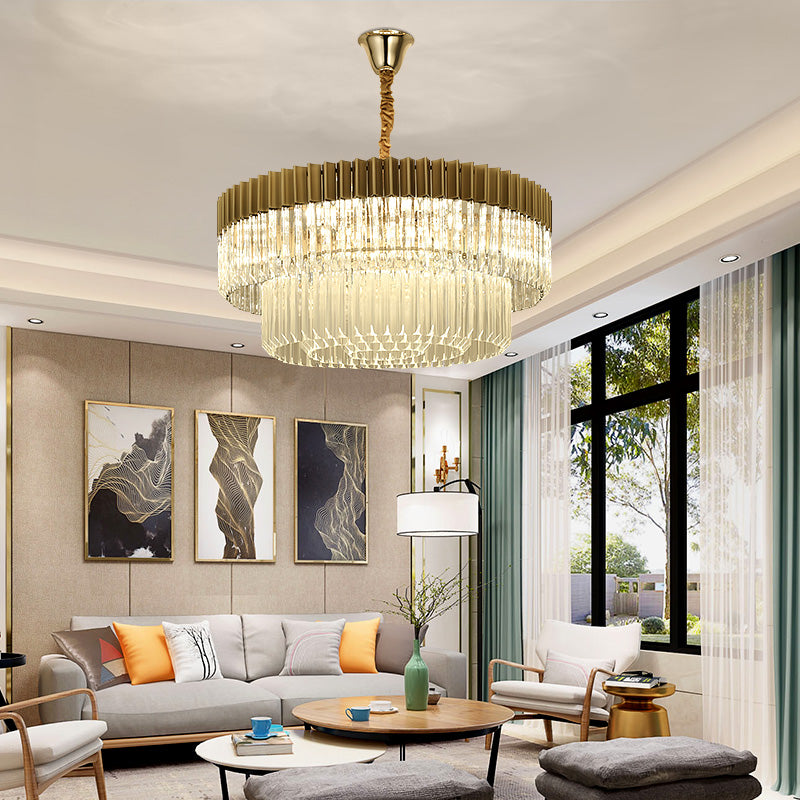 Brass 2 Tiers Chandelier Pendant Light Modernism 6 Heads Crystal Hanging Lamp for Living Room Clearhalo 'Ceiling Lights' 'Chandeliers' 'Modern Chandeliers' 'Modern' Lighting' 282703