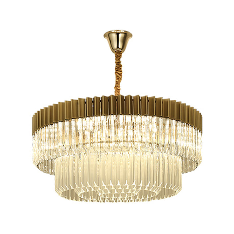 Brass 2 Tiers Chandelier Pendant Light Modernism 6 Heads Crystal Hanging Lamp for Living Room Clearhalo 'Ceiling Lights' 'Chandeliers' 'Modern Chandeliers' 'Modern' Lighting' 282704