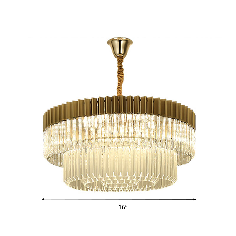 Brass 2 Tiers Chandelier Pendant Light Modernism 6 Heads Crystal Hanging Lamp for Living Room Clearhalo 'Ceiling Lights' 'Chandeliers' 'Modern Chandeliers' 'Modern' Lighting' 282705