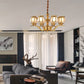 6 Lights Scalloped Chandelier Pendant Lamp Colonialist Brass Frosted Glass Hanging Ceiling Light Clearhalo 'Ceiling Lights' 'Chandeliers' 'Glass shade' 'Glass' Lighting' 282748