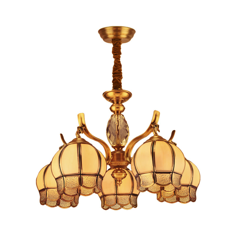 Bud Bedroom Ceiling Chandelier Colonial Frosted Glass 5 Lights Gold Finish Hanging Pendant Light Clearhalo 'Ceiling Lights' 'Chandeliers' 'Glass shade' 'Glass' Lighting' 282809