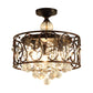 Drum Metal Ceiling Light Fixture Industrial 3 Bulbs Antique Copper Semi Flush Mount Lighting with Dropped Crystal Ball Clearhalo 'Ceiling Lights' 'Close To Ceiling Lights' 'Close to ceiling' 'Semi-flushmount' Lighting' 282814