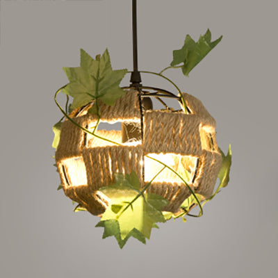 Country Style Global Cage Pendant Lamp 1 Head Rope and Metal Hanging Light in Beige for Restaurant Beige 6.5" Clearhalo 'Ceiling Lights' 'Industrial Pendants' 'Industrial' 'Middle Century Pendants' 'Pendant Lights' 'Pendants' 'Tiffany' Lighting' 28281