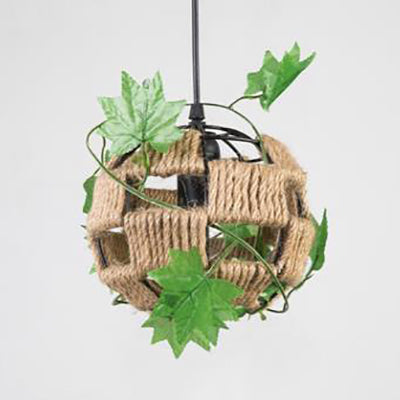 Country Style Global Cage Pendant Lamp 1 Head Rope and Metal Hanging Light in Beige for Restaurant Clearhalo 'Ceiling Lights' 'Industrial Pendants' 'Industrial' 'Middle Century Pendants' 'Pendant Lights' 'Pendants' 'Tiffany' Lighting' 28282