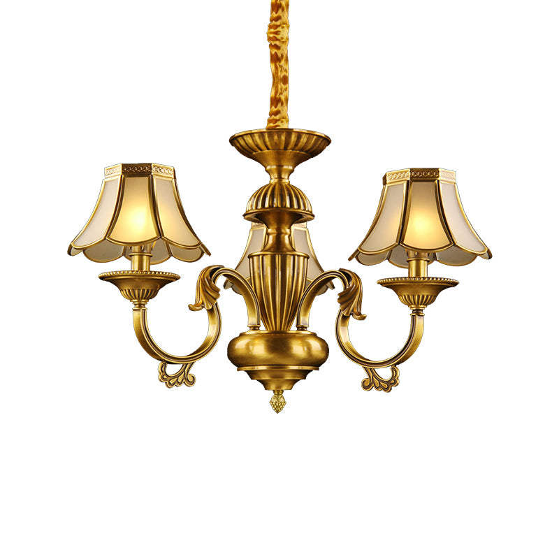 3/8 Lights Suspension Lighting Colonial Flared Frosted Glass Chandelier Pendant Lamp in Gold Clearhalo 'Ceiling Lights' 'Chandeliers' 'Close To Ceiling Lights' 'Glass shade' 'Glass' Lighting' 282848