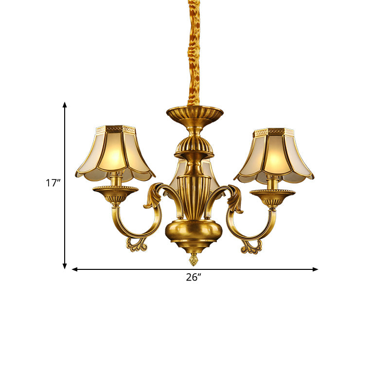 3/8 Lights Suspension Lighting Colonial Flared Frosted Glass Chandelier Pendant Lamp in Gold Clearhalo 'Ceiling Lights' 'Chandeliers' 'Close To Ceiling Lights' 'Glass shade' 'Glass' Lighting' 282849