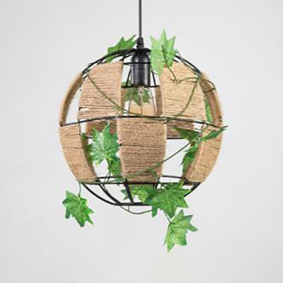 Country Style Global Cage Pendant Lamp 1 Head Rope and Metal Hanging Light in Beige for Restaurant Clearhalo 'Ceiling Lights' 'Industrial Pendants' 'Industrial' 'Middle Century Pendants' 'Pendant Lights' 'Pendants' 'Tiffany' Lighting' 28285