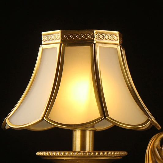 3/8 Lights Suspension Lighting Colonial Flared Frosted Glass Chandelier Pendant Lamp in Gold Clearhalo 'Ceiling Lights' 'Chandeliers' 'Close To Ceiling Lights' 'Glass shade' 'Glass' Lighting' 282850