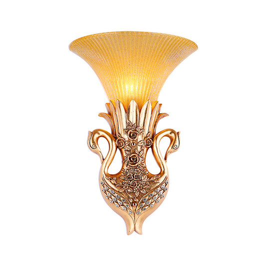 Gold Finish 1 Head Wall Light Country Resin Swan Shape Wall Sconce Lamp with Amber Glass Flared Shade Clearhalo 'Wall Lamps & Sconces' 'Wall Lights' Lighting' 282868