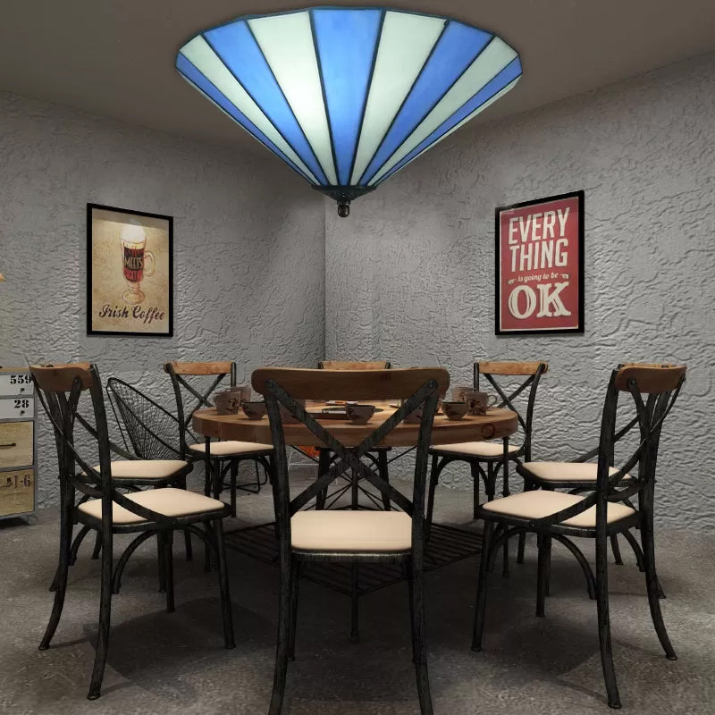 Blue/Blue-White Ceiling Light for Bedroom, Cone Flush Mount Light Fixture with Art Glass Shade Tiffany Style Blue-White Clearhalo 'Ceiling Lights' 'Close To Ceiling Lights' 'Close to ceiling' 'Flush mount' Lighting' 2829