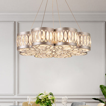 Bloom Dining Room Chandelier Lighting Fixture Faceted Crystal 3 Bulbs Modern Pendant Light in Silver Silver Clearhalo 'Ceiling Lights' 'Chandeliers' 'Modern Chandeliers' 'Modern' Lighting' 282927
