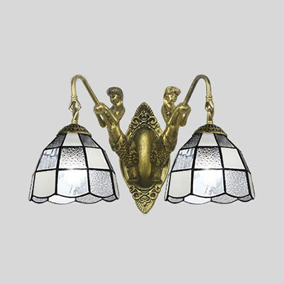 Tiffany Dome Wall Mounted Light 2 Heads White/Blue Glass Sconce Light for Corridor Clearhalo 'Industrial' 'Middle century wall lights' 'Tiffany wall lights' 'Tiffany' 'Wall Lamps & Sconces' 'Wall Lights' Lighting' 28295