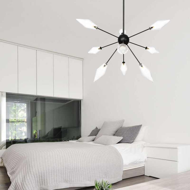 Diamond Shade Chandelier Light Fixture Mid-Century Amber/Clear Ribbed Glass 9/12/15 Lights Living Room Pendant Lighting Clearhalo 'Cast Iron' 'Ceiling Lights' 'Chandeliers' 'Clear' 'Industrial Chandeliers' 'Industrial' 'Metal' 'Middle Century Chandeliers' 'Modern' 'Rustic Chandeliers' 'Tiffany' 'Traditional Chandeliers' Lighting' 282950