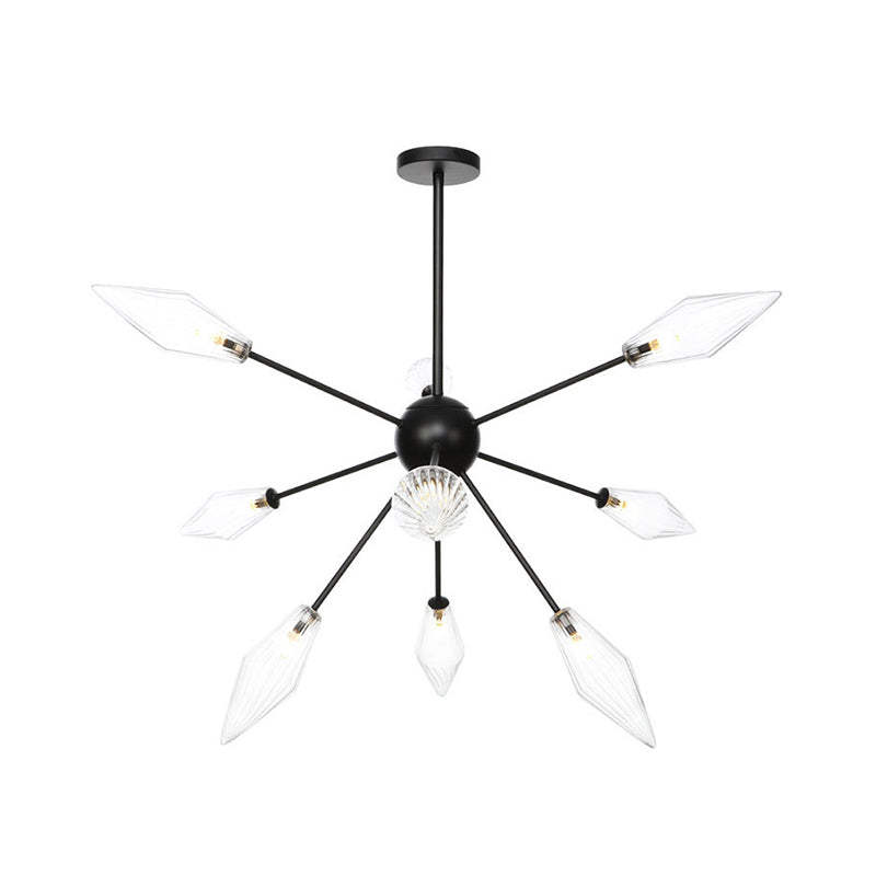 Diamond Shade Chandelier Light Fixture Mid-Century Amber/Clear Ribbed Glass 9/12/15 Lights Living Room Pendant Lighting Clearhalo 'Cast Iron' 'Ceiling Lights' 'Chandeliers' 'Clear' 'Industrial Chandeliers' 'Industrial' 'Metal' 'Middle Century Chandeliers' 'Modern' 'Rustic Chandeliers' 'Tiffany' 'Traditional Chandeliers' Lighting' 282951