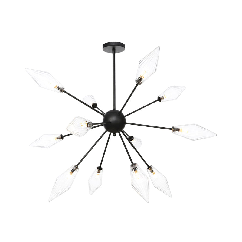 Diamond Shade Chandelier Light Fixture Mid-Century Amber/Clear Ribbed Glass 9/12/15 Lights Living Room Pendant Lighting Clearhalo 'Cast Iron' 'Ceiling Lights' 'Chandeliers' 'Clear' 'Industrial Chandeliers' 'Industrial' 'Metal' 'Middle Century Chandeliers' 'Modern' 'Rustic Chandeliers' 'Tiffany' 'Traditional Chandeliers' Lighting' 282955