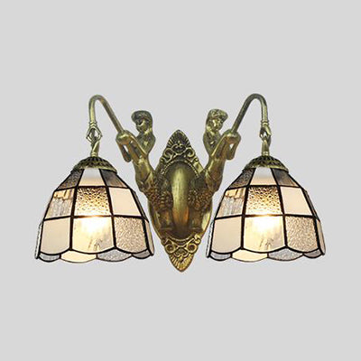 Tiffany Dome Wall Mounted Light 2 Heads White/Blue Glass Sconce Light for Corridor Clearhalo 'Industrial' 'Middle century wall lights' 'Tiffany wall lights' 'Tiffany' 'Wall Lamps & Sconces' 'Wall Lights' Lighting' 28296