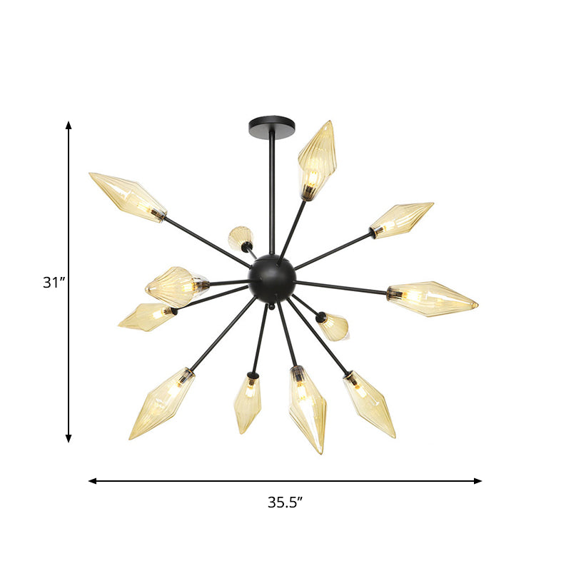 Diamond Shade Chandelier Light Fixture Mid-Century Amber/Clear Ribbed Glass 9/12/15 Lights Living Room Pendant Lighting Clearhalo 'Cast Iron' 'Ceiling Lights' 'Chandeliers' 'Clear' 'Industrial Chandeliers' 'Industrial' 'Metal' 'Middle Century Chandeliers' 'Modern' 'Rustic Chandeliers' 'Tiffany' 'Traditional Chandeliers' Lighting' 282960