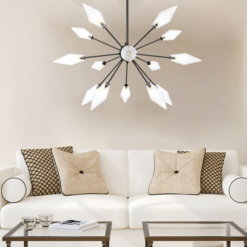 Diamond Shade Chandelier Light Fixture Mid-Century Amber/Clear Ribbed Glass 9/12/15 Lights Living Room Pendant Lighting Clearhalo 'Cast Iron' 'Ceiling Lights' 'Chandeliers' 'Clear' 'Industrial Chandeliers' 'Industrial' 'Metal' 'Middle Century Chandeliers' 'Modern' 'Rustic Chandeliers' 'Tiffany' 'Traditional Chandeliers' Lighting' 282966