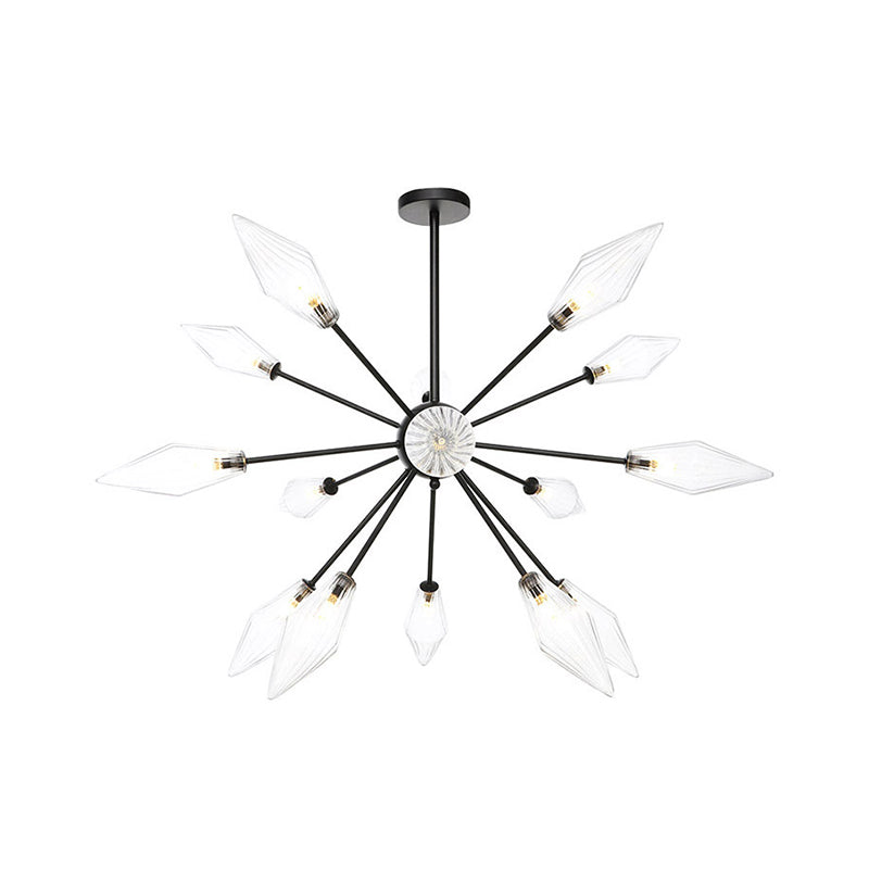 Diamond Shade Chandelier Light Fixture Mid-Century Amber/Clear Ribbed Glass 9/12/15 Lights Living Room Pendant Lighting Clearhalo 'Cast Iron' 'Ceiling Lights' 'Chandeliers' 'Clear' 'Industrial Chandeliers' 'Industrial' 'Metal' 'Middle Century Chandeliers' 'Modern' 'Rustic Chandeliers' 'Tiffany' 'Traditional Chandeliers' Lighting' 282967